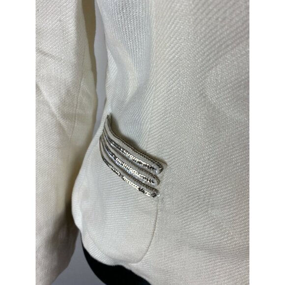 ETRO MILANO Cream Ivory Linen Silk Womens Tuxedo Blazer Jacket Sequins  Sz XS - Picture 9 of 12
